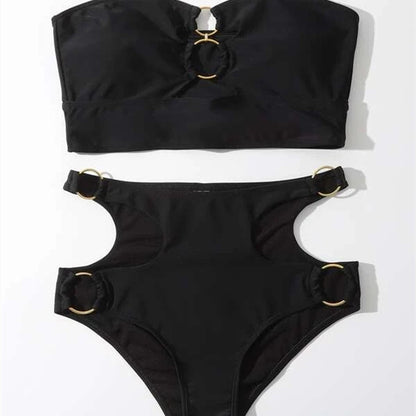 Solid Colour Split Swimming Costume Female