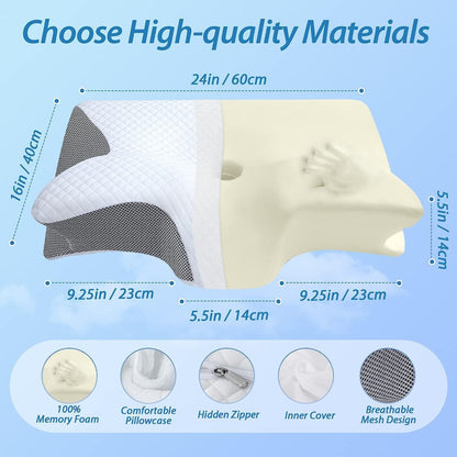 Ergonomic memory foam pillow for neck & shoulder support