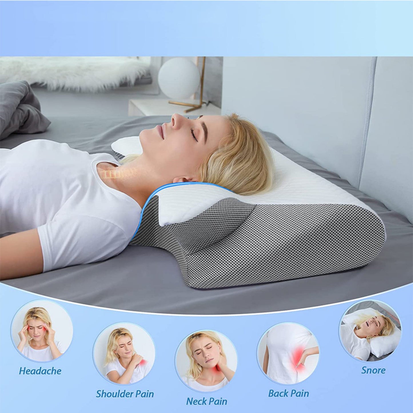 Ergonomic memory foam pillow for neck & shoulder support